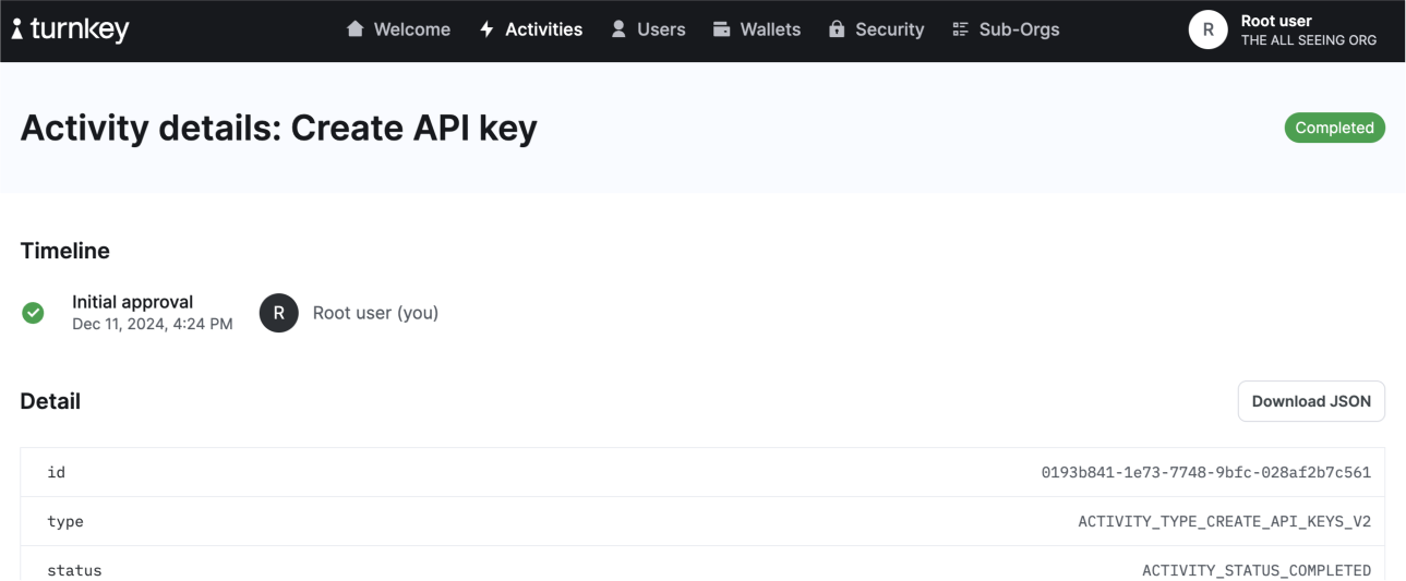 API key created